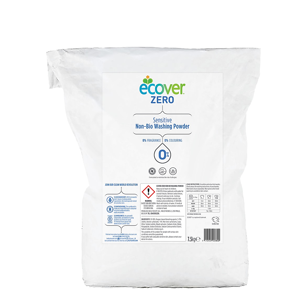 Buy Ecover ZERO Washing Powder 7.5KG Official Site